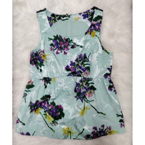 Leifsdottir Floral Brocade Sleeveless Peplum Top Womens Size S Green Purple Yell - Picture 2 of 5